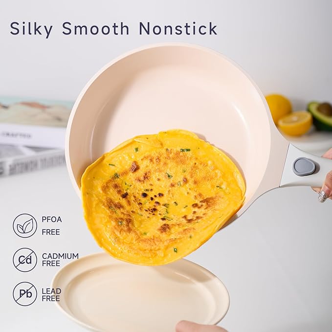 JEETEE Nonstick Pots and Pans Set with Removable/Detackable Handle (Beige, 22 Pcs)