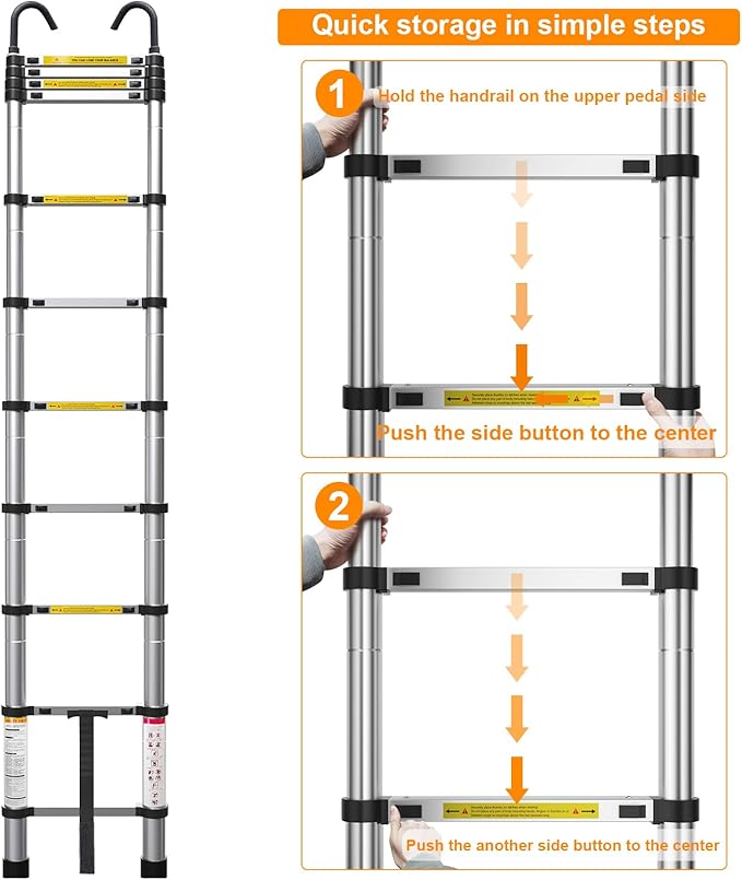 10.5ft Telescoping Ladder, Multi-Purpose Collapsible Ladder with Hook, Aluminum Extension Ladders for Home, Folding Telescoping Ladder for RV, Attic, Daily Use at Home, 330 lbs…