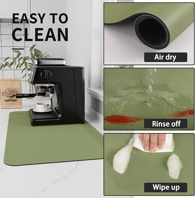 Coffee Mat - Absorbent Hide Stain Rubber Backed Dish Drying Mat for Kitchen Counter - Bar Mats for Countertops Accessories Fit Under Coffee Maker Espresso Machine