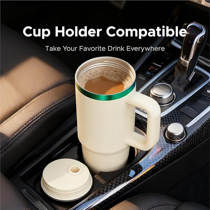 OMTech 40 oz. Tumblers with Handle & Lid, 12 Pack Tumbler Bulk with Double Wall Vacuum Insulation, Food-Grade Stainless Steel Insulated Coffee Mug, Sweatproof Travel Mug for Hot Cold Drinks, Cream