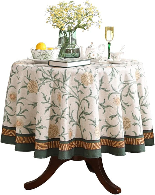 patdrea Designer Idyllic Linen Round Tablecloth,French Table Cloth with Floral Pattern,Provencal Decoration Tablecloths for Kitchen Dining,Christmas,Thanksgiving,Diameter 67"-Littledaisy