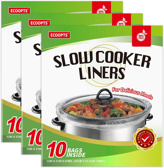ECOOPTS Slow Cooker Liners Disposable Cooking Bags Large Size Pot Liners Fit 4QT to 8.5QT Suitable for Oval & Round Pot (30 BAGS)