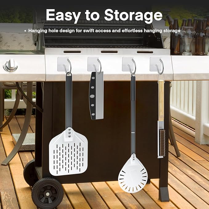 Yofuly 4PCS Pizza Oven Accessories, 12 Inch Perforated Pizza Peel, 9 Inch Round Turning Peel, Pizza Stone Cleaning Brush with Scraper, Rocker Cutter, Homemade Pizza Supplies Tools Kit