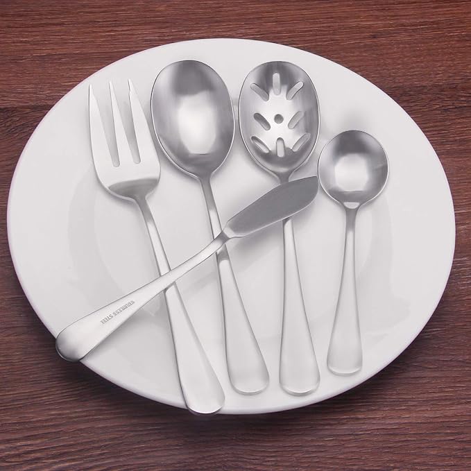 5-Piece 18/0 Stainless Steel Serving Set, sharecook Large Hostess Set with Round Edge, Mirror Finished,Dishwasher Safe