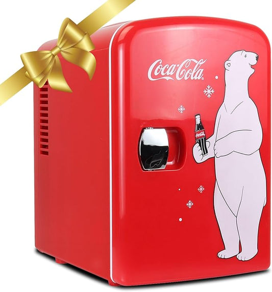 Coca Cola Polar Mini Fridge - Refrigerator for Bedroom Office, Portable Table Top Beverage Cooler, 12V 110V Refrigerador For Drinks, Soda, Wine, Use In Car, Dorm, Patio, 6 Can