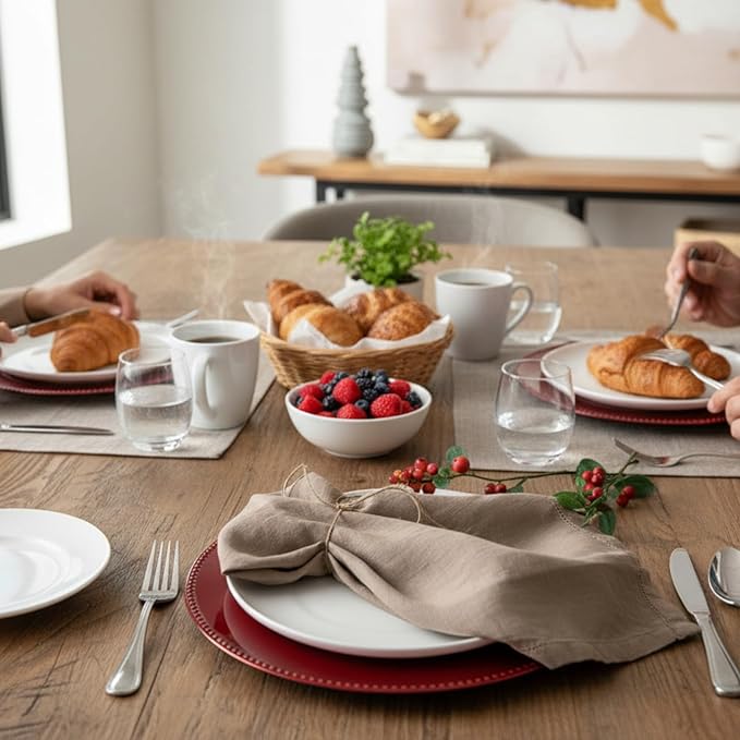 Hemstitched Linen Napkins – 20 Inch x 20 Inch – Stonewashed Pure Linen Cloth Dinner Napkins with Mitered Corners - 100% French Flax – Machine Washable - Set of 4 (Natural Rustic Taupe)