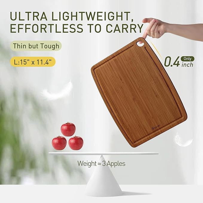 Dishwasher Safe Bamboo Cutting Boards Durable Lightweight Wood Cutting Board for Busy Kitchen, Easy Clean Wooden Chopping Boards with Juice Groove Set of 3 (L+M+S)