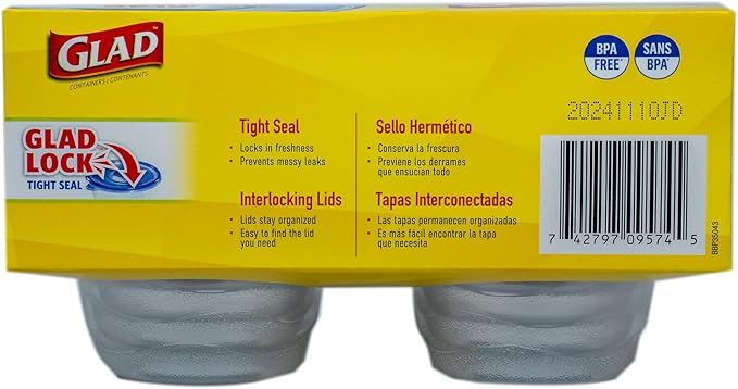 Glad GladWare Mini Round Food Storage Containers - Small Meal Container Holds up to 4 Ounces of Food - Lock Tight Seal, 8 Count - 12 Pack