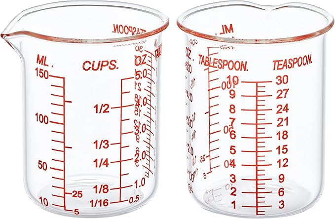 High Borosilicate Glass Measuring Cup-V-Shaped Spout，Glass Measuring Beaker for Kitchen or Restaurant, Easy to Read, 150 ML (5 Oz)-Pack of 2