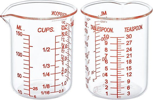 High Borosilicate Glass Measuring Cup-V-Shaped Spout，Glass Measuring Beaker for Kitchen or Restaurant, Easy to Read, 150 ML (5 Oz)-Pack of 2