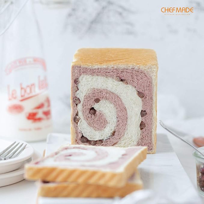 CHEFMADE Pullman Loaf Pan with Lid, 1Lb Dough Capacity Non-Stick Rectangle Corrugated Toast Box for Oven Baking 4.2" x 7.7"x 4.4"(Champagne Gold)