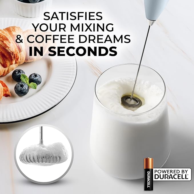 Zulay Kitchen Milk Frother Handheld Electric Whisk with AA Duracell Batteries – Durable Drink Mixer for Coffee, Lattes, Cappuccinos & More - Storm