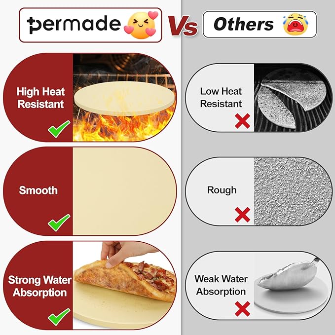 Round Pizza Stone for Grill and Oven- 12 inch Baking Stone Heavy-Duty Cordierite Pizza Stone for Bread, Cookies, Heat Proof BBQ Grilling Cooking Stone for Making Crisp Crust Pizza (Beige)