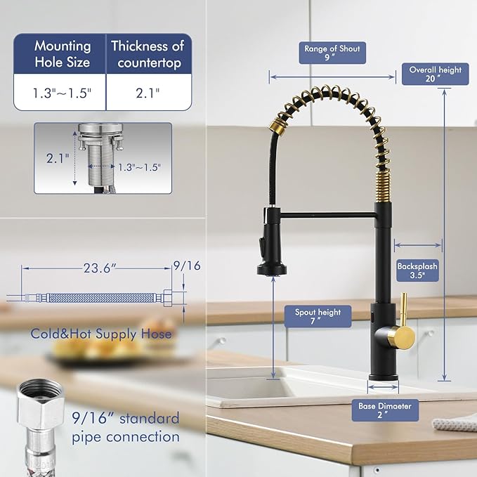 GIMILI Black and Gold Touchless Kitchen Faucet with Pull Down Sprayer, Motion Sensor Smart Hands-Free Activated Single Hole Spring Faucet for Kitchen Sink, Matte Black&Brushed Gold