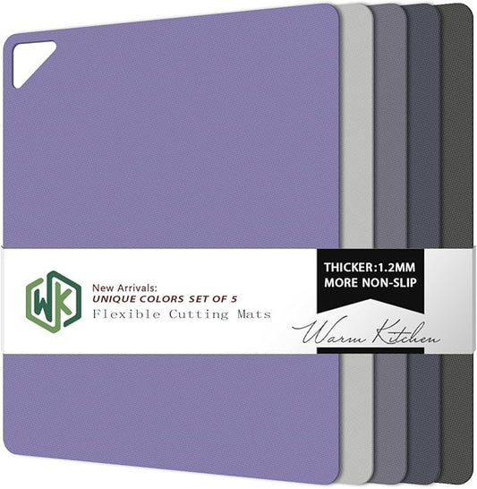 WK Flexible Plastic Cutting Boards for Kitchen, Cutting Board Mats Set of 5, Nonslip Cutting Board for Meat, Thin Cutting Sheets with Hole, Dishwasher Safe, BPA Free, 14.5x11.5"