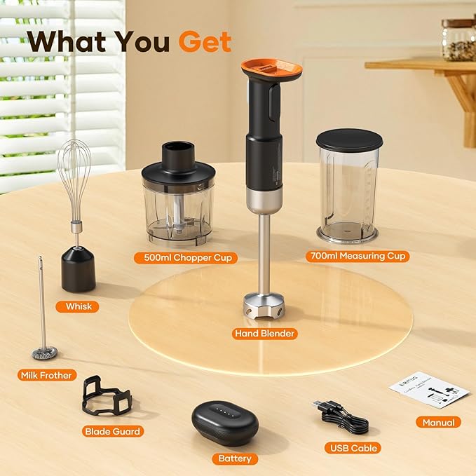 Cordless Stick Immersion Blender 5-in-1, Ritus 13000RPM Soup Blender Rechargeable Handheld Mixer For Baby Food & Smoothies, Variable Speed, Dishwasher-Safe, Mixing Beaker, Chopper, Whisk Milk Frother