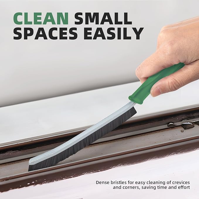 Hard Bristle Crevice Cleaning Brush - Cleaning Supplies - Grout Cleaning Brushes for Household Use - Crevice Cleaning Tool for Bathroom, Home and Kitchen (3, Green)