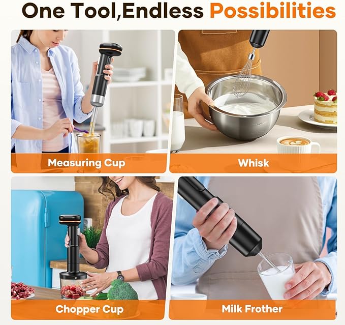 Cordless Stick Immersion Blender 5-in-1, Ritus 13000RPM Soup Blender Rechargeable Handheld Mixer For Baby Food & Smoothies, Variable Speed, Dishwasher-Safe, Mixing Beaker, Chopper, Whisk Milk Frother