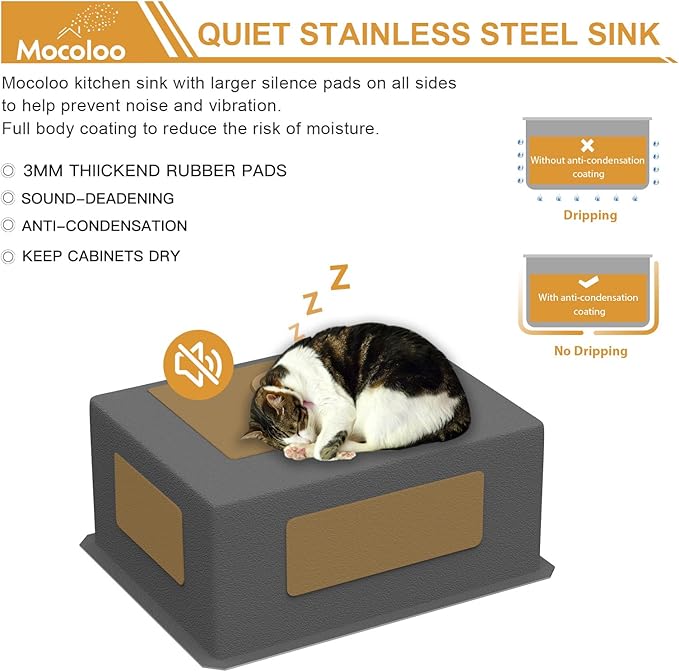 Mocoloo 23 Inch Undermount Kitchen Sink - 23x18 Inch Stainless Steel Kitchen Sink Under Mount 16 Gauge Single Bowl Handmade Basin, 10 Inch Deep