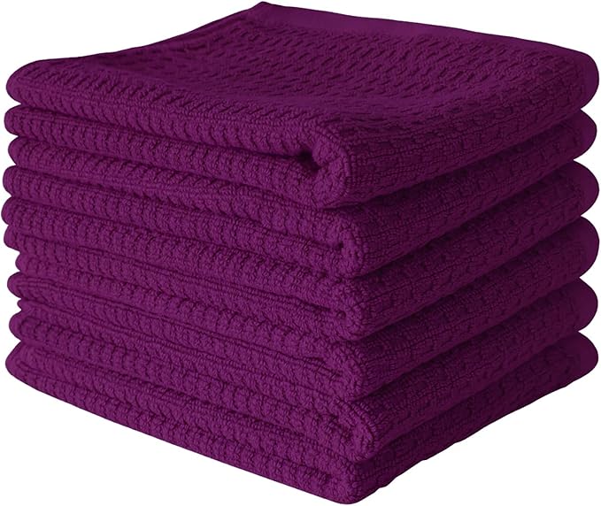CRAFTSWORTH Kitchen Towels, 15 x 26 Inches, Pack of 6, 400 GSM, 100% Ring Spun Cotton, Striped Solid Purple Cotton Dish Towels Super Soft and Absorbent, Tea Towels and Bar Towels