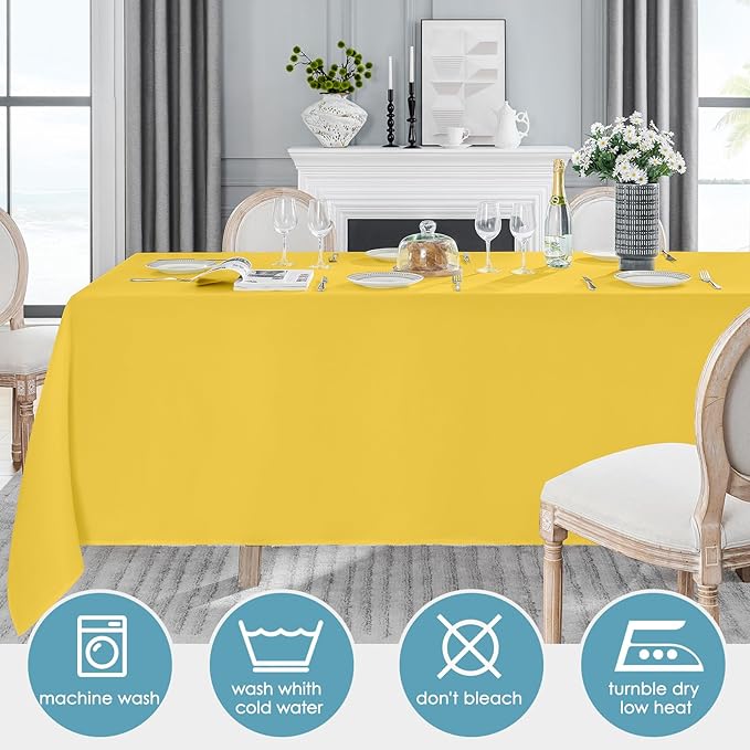 VidaFete Tablecloth 6 Pack 90 * 132inch Rectangle Table Cloth Polyester, Stain Wrinkle Resistant Polyester Dining Table Cover for Kitchen Dinning Party Wedding Rectangular Buffet Decoration(Yellow)