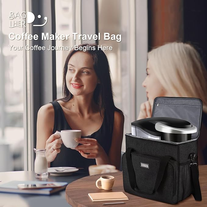 BAGLHER Coffee Maker Travel Bag Compatible with Keurig K-Classic、Keurig K-Elite、Keurig K-Compact or Other Accessories, Portable Coffee Maker Case with Shoulder Strap for Travel, Black