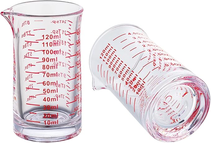 Ackers 4 Oz Glass Measuring Cup,Borosilicate Shot Glass with V-Shaped Spout-Red Line
