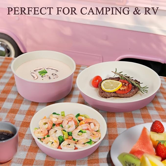 KIKCOIN 5 Pack Ceramic Pots and Pans Set Non Stick, Kitchen Cookware Set Detachable Handle, Non Toxic Cooking Set with Removable Handles, Induction Dishwasher/Oven Safe, Ollas de Cocina, Pink