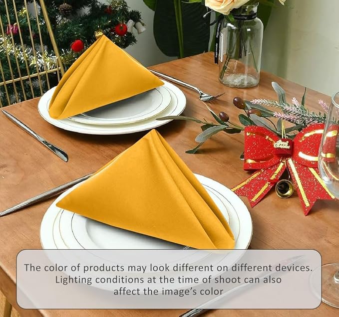 Ruvanti Cloth Napkins Set of 6, 18x18 Inches Napkins Cloth Washable, Soft, Durable, Absorbent, Cotton Blend. Table Dinner Napkins Cloth for Hotel, Lunch, Restaurant, Wedding Parties - Mustard
