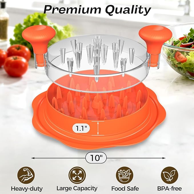 10'' Pro Chicken Shredder Tool Twist Large for Kitchen, BPA-Free Food-Safe Meat Grinder, Visible Chicken Breast Meat Shredder with Strong Anti-Slip Bottom & Ergonomic Handle, Orange