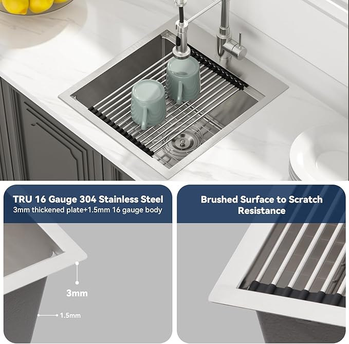 Lordear 18 Bar Sink Drop In 18x20 Inch Topmout Bar Sinks Stainless Steel 16 Gauge Single Bowl Ledge Workstation RV Kitchen Camper Wet Bar Sink With Cutting Board