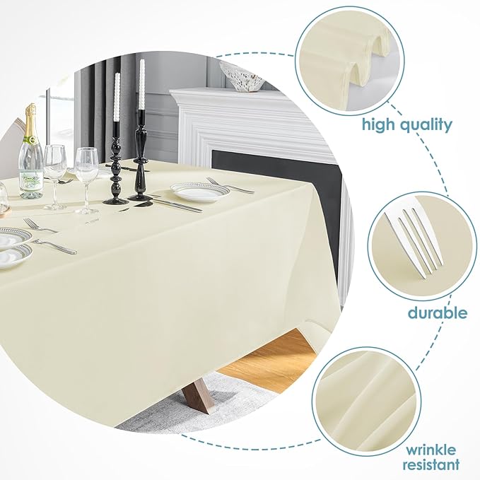 VidaFete Tablecloth 2 Pack90*156inch Rectangle Table Cloth Polyester, Stain Wrinkle Resistant Polyester Dining Table Cover for Kitchen Dinning Party Wedding Rectangular Buffet Decoration(Ivory)