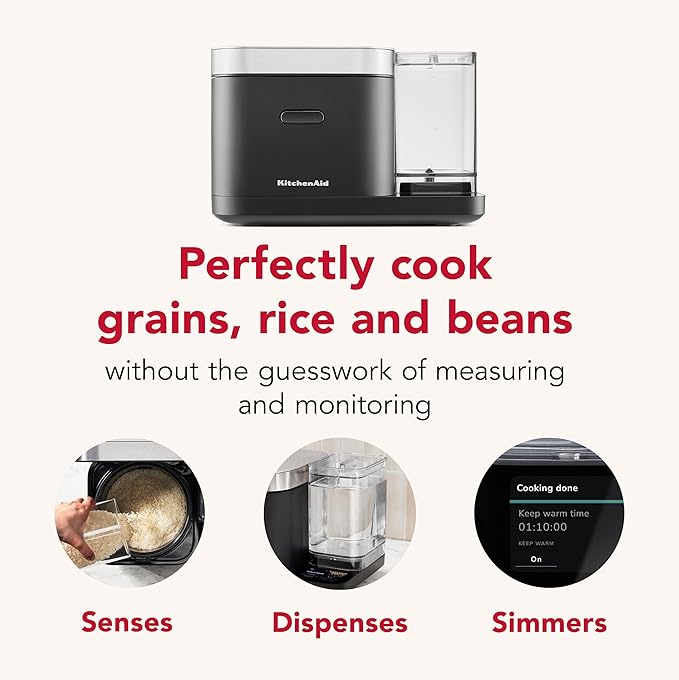 KitchenAid Grain and Rice Cooker 8 Cup with Automatically Sensing Integrated Scale + Water Tank, KGC3155, Black Matte