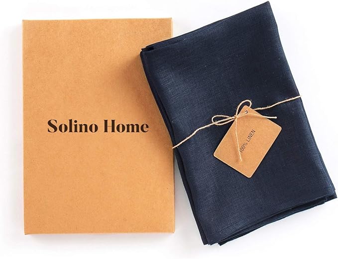 Solino Home Navy Blue Linen Napkins Set of 6-100% Pure Linen Dinner Napkins 20 x 20 Inch for Fall, Autumn, Thanksgiving, Christmas, Holiday, Winter - Fete