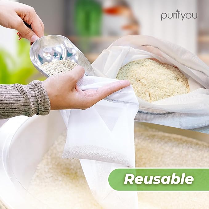 purifyou Set of 10 Reusable Mesh Produce Bags, Heavy Duty, Washable, Farmers Market Bag for Fruits, Vegetables, Groceries, Kitchen Storage, Home Organizer (12x20in)