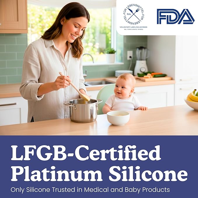 Non-Toxic Platinum Silicone Kitchen Utensil Set of 4 – Non-Scratch Cooking Spoon & Spatula, 100% Plastic Free, Stainless Steel Core, Heat Resistant 500°F, Beige