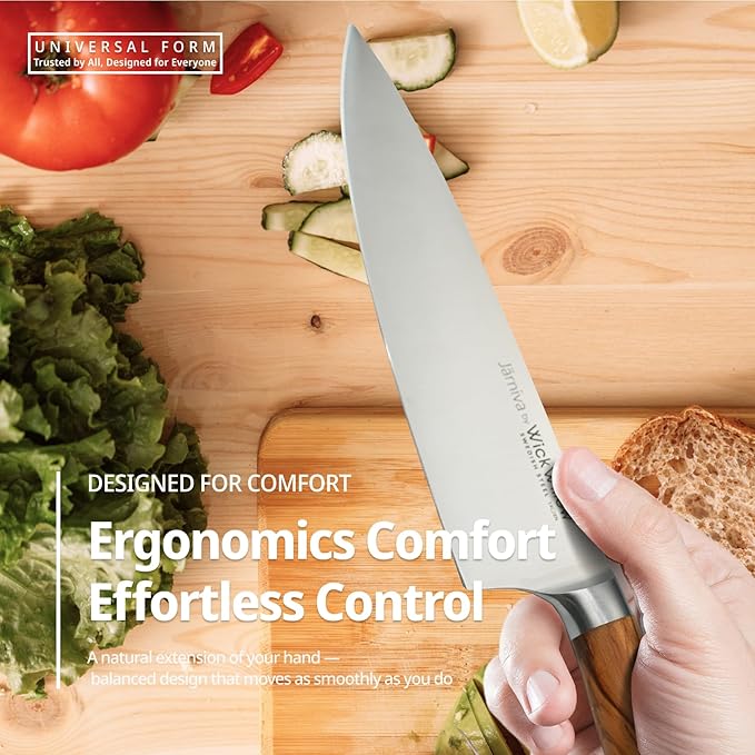 8 Inch Chef Knife – Razor Sharp Swedish Steel Kitchen Knife with Italian Olive Wood Handle – Premium Cutting Knife for Meat, Vegetables & Prep – Gift for Home Cooks & Chefs