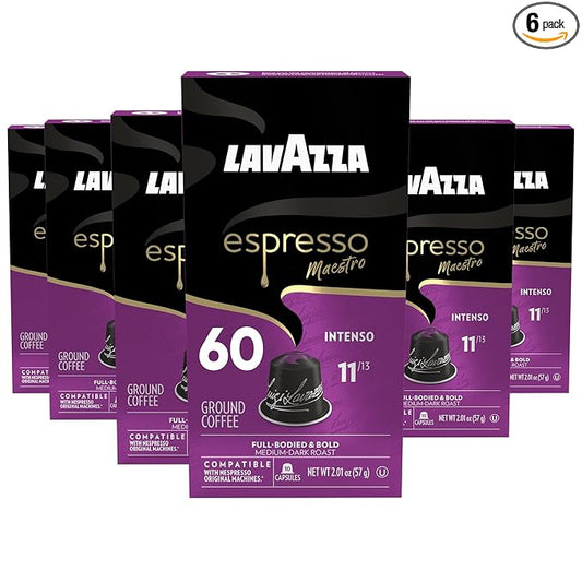 Lavazza Espresso Maestro Intenso Aluminum Capsules Compatible with Nespresso* Original Machines, Medium-Dark Espresso Roast, Arabica and Robusta (60 Capsules)