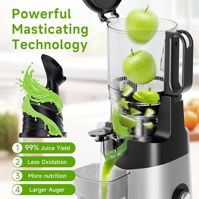 Cold Press Juicer, 5.8" Wide Feed Chute, 400W Slow Masticating Juicer Extractor Supports High Juice Yield, Whole Vegetables & Fruits, Silver Gray