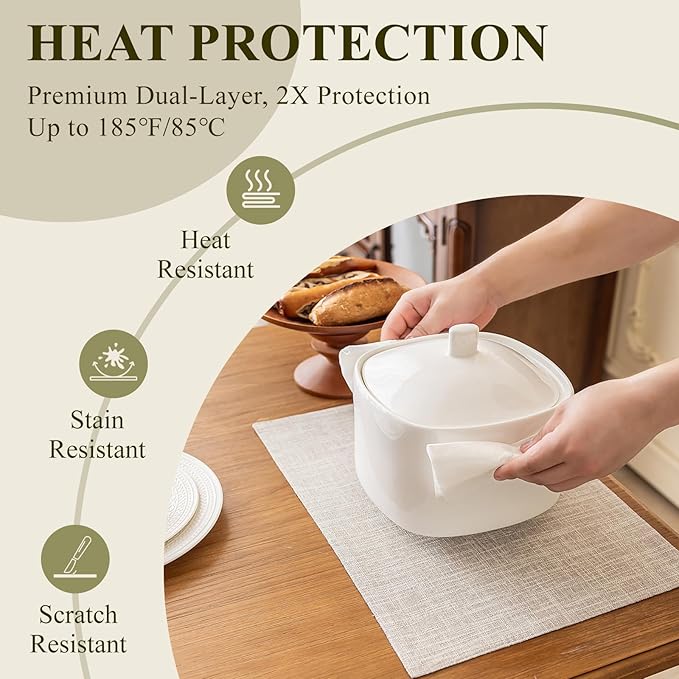 KXN Placemats Set of 8, Dual-Layer Thickened Faux Linen Table Mats, Heat Resistant & Wrinkle-Free, Machine Washable Cloth Place Mats for Kitchen Dining Indoor Outdoor (Cream Beige)