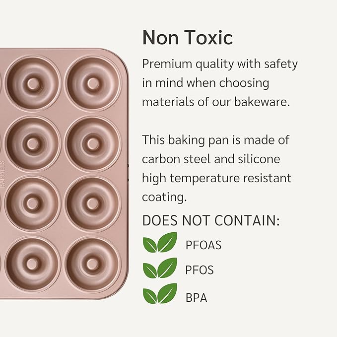 12 Well Donut Pan Nonstick, Non Toxic PFOA & BPA Free Donuts Mold for Baking, Doughnut Tin for Oven, Doughnuts Pans and Molds Non Stick Nontoxic, Baking Tray Pans & Trays without Teflon