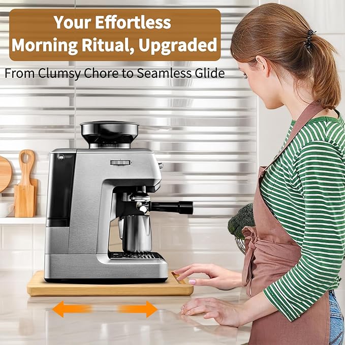 Bamboo Appliance Slider|16"D x 13"W Sliding Tray for Coffee Maker on Countertop|Heavy-Duty Coffee Pot Slider Tray & Kitchen Caddy for KitchenAid Mixer, Air Fryer