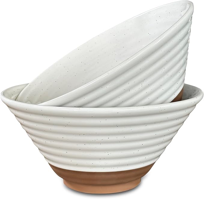 MORA Ceramic Ramen Bowl Set of 2, 45oz - Great for Pho, Miso Udon Soup, Instant Noodles, Serving, Thai or Asian Food - Microwave Safe Large Japanese Noodle Bowls, Modern Kitchen - Vanilla White