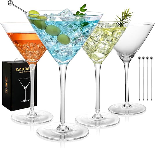 10oz Large Martini Glasses Set of 4,Classic Crystal Cocktail Glasses,Hand Blown Martini Glass for Espresso Martini, Cosmopolitan, Manhattan, Home Bar Gift Set