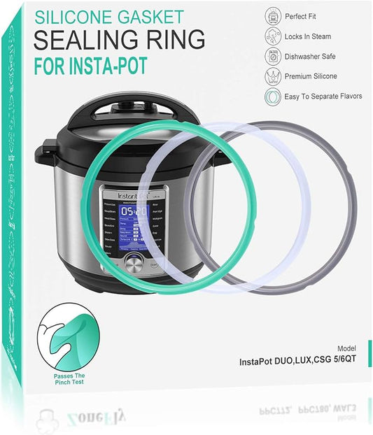 6 Quart Instant Pot Sealing Ring - Replacement Pinch Test 100% Silicone Gasket Seal Rings for 6 Qt Instapot Programmable Pressure Cooker - Insta Pot DUO LUX ULTRA PRO Crisp Accessories for 6QT 3-Pack