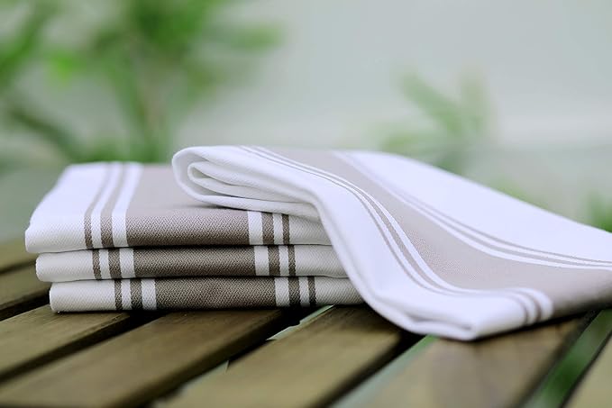 AMOUR INFINI Kitchen Towels 100% Cotton Pack of 6, Highly Absorbent Quick Drying Super Soft Premium Dish Towel for Kitchen with Hanging Loop Hand & Tea Towels - 20x28 Inch (Beige)