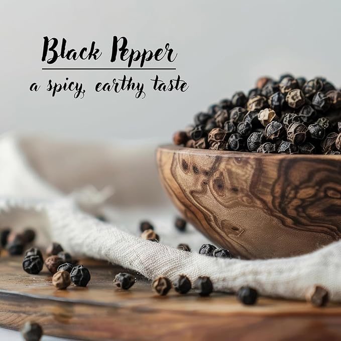 Spice Bounty - Whole Black Peppercorns with Grinder 5.8 oz | Adjustable Pepper Mill, Freshly Ground Pepper, Natural Seasoning Spice