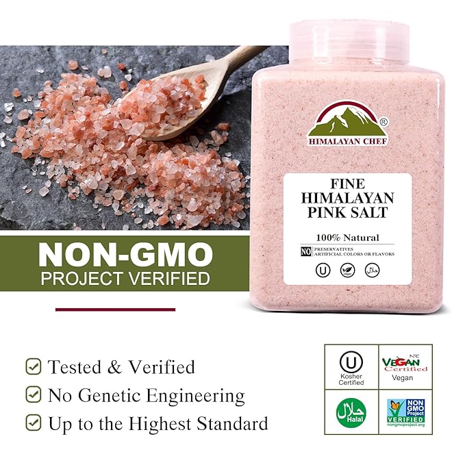 Himalayan Chef Himalayan Pink Salt - 5 lbs Fine Grain Plastic Jar - 100% Natural and Pure Gourmet Crystal - Contains 84 Essential Minerals | Kosher and Vegan Certified