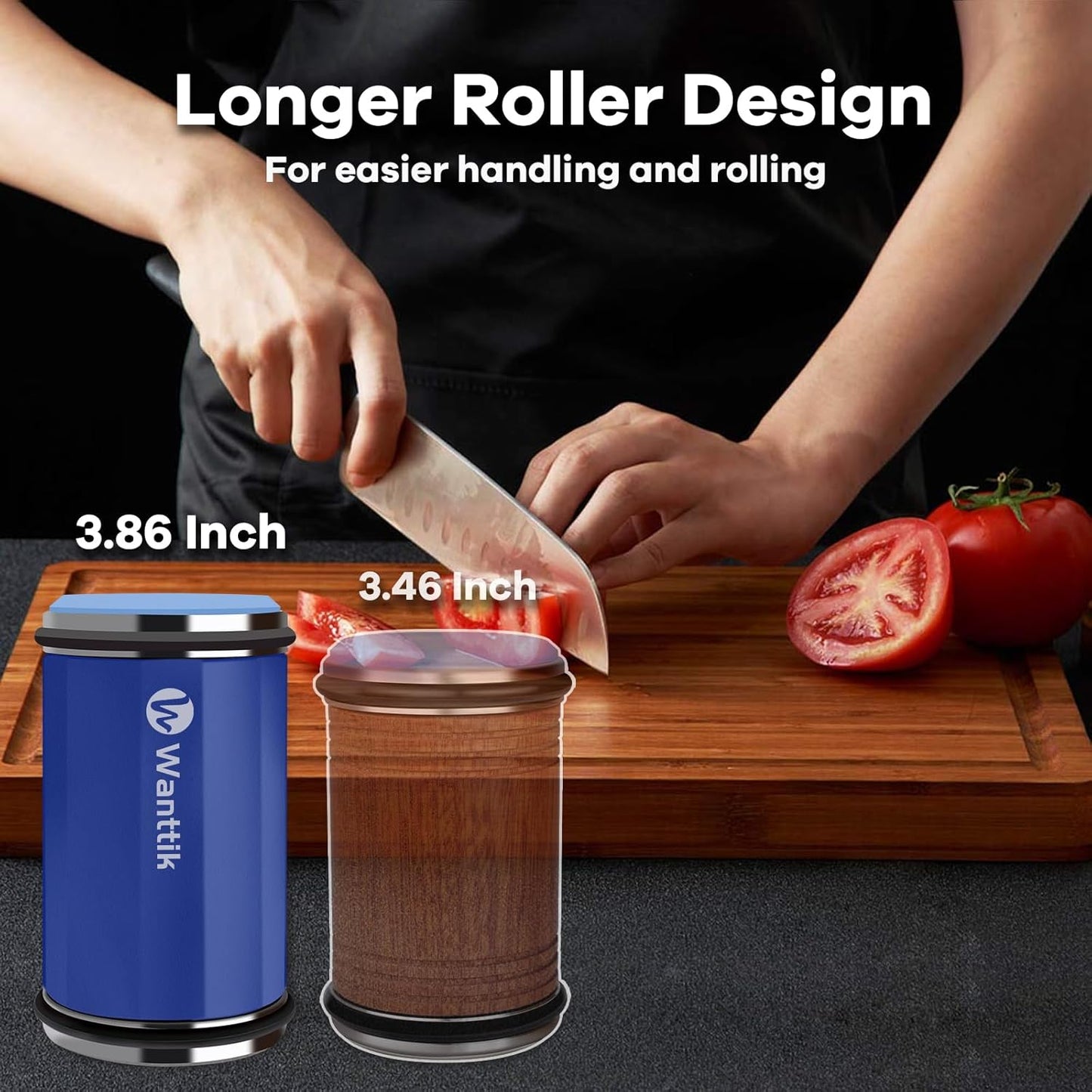 Rolling Knife Sharpener Kit, Upgraded Roller Knife Sharpener with Leather Strop for Kitchen Knives, 4-Disc Rolling Stone Sharpener with 15&18&20&22 Degree Sharpening, Blue