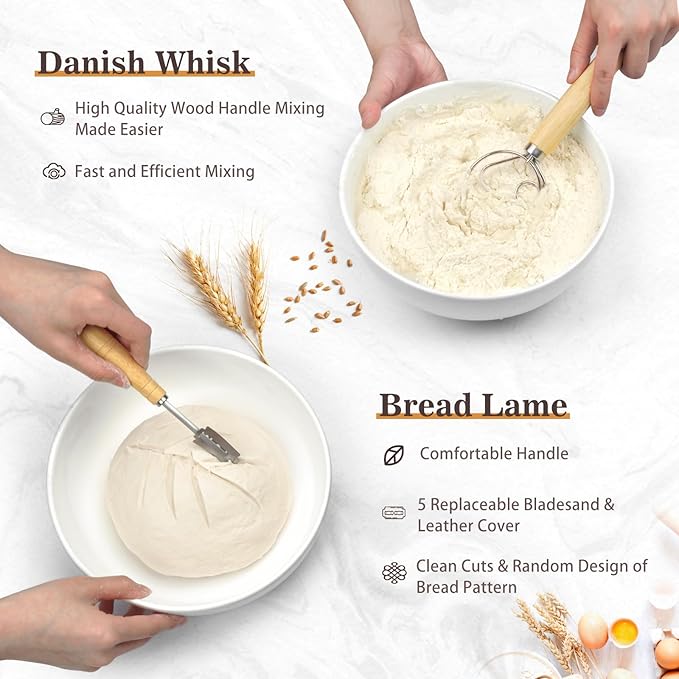 Bread Banneton Proofing Basket,9 Inch Round Sourdough Proofing Basket with Linen Liner,Bread Making Tools and Supplies,Home Sourdough Bakers Baking and Sourdough Starter Kit